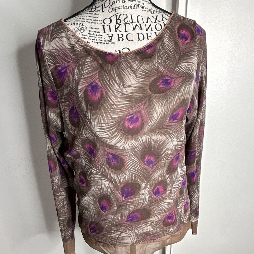 Vintage 90s/Y2k Peacock Feather Mesh Top Sz Large Indie Sleaze Grunge